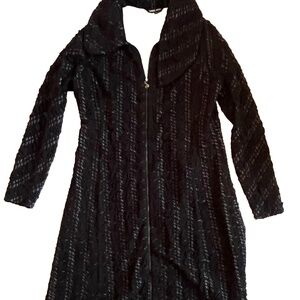 SAMUEL DONG Black Textured Zip Dress Coat